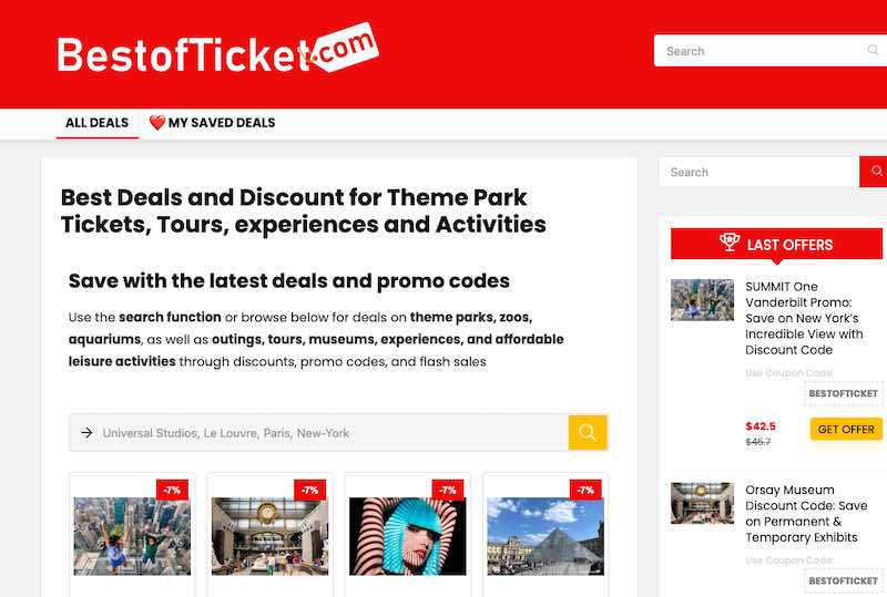 best deals on museum and parks tickets through promo code, coupon offer, reduced price, bargains